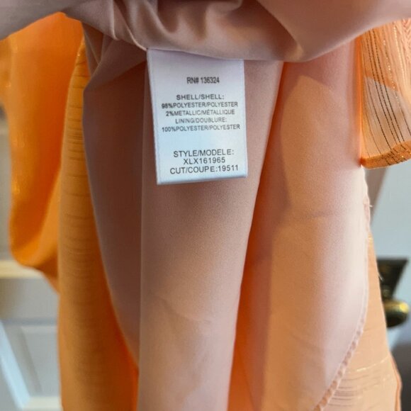 Halston peach gold metallic cold shoulder midi Georgette formal dress 12 - Picture 11 of 14